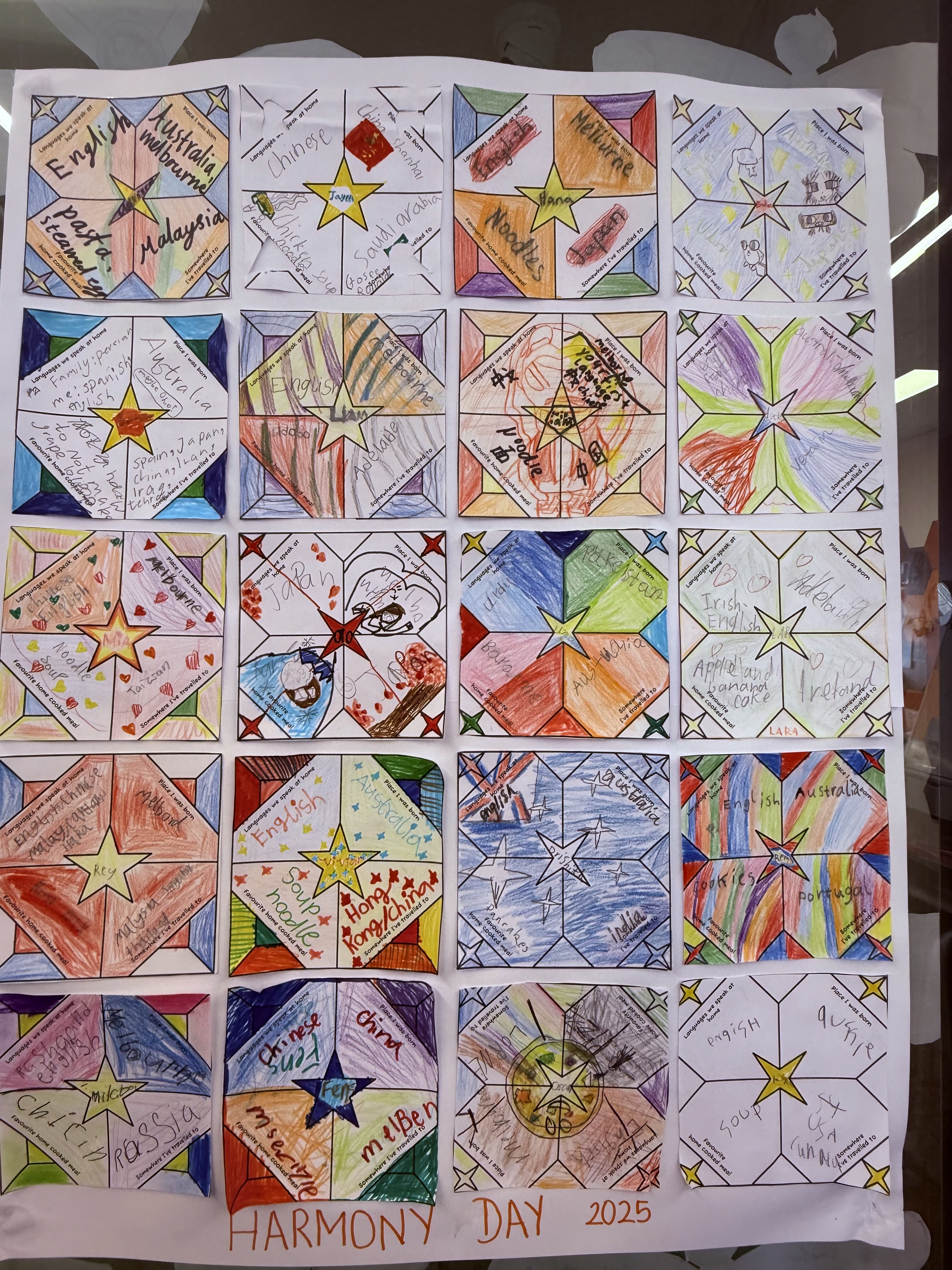 Print out of colouring sheets for Harmony Day 2025