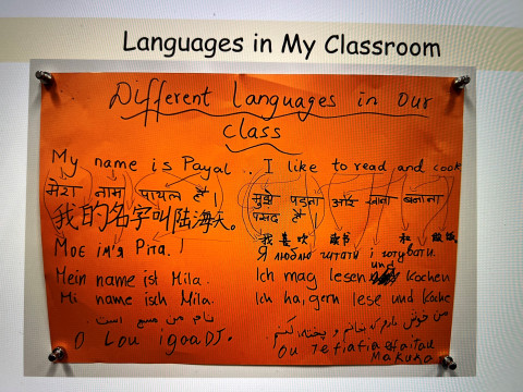 A photo of a screen that shows a number of languages listed, with the title "Languages in My Classroom"